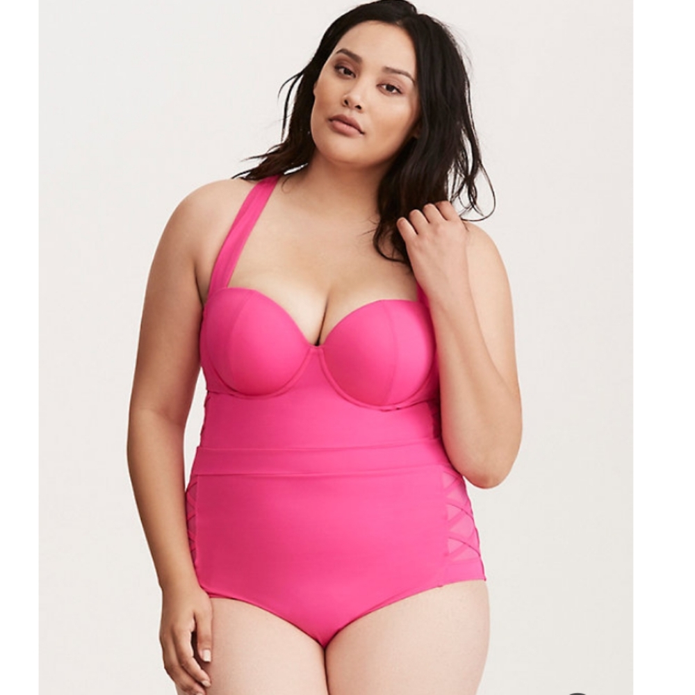 Hot Pink Lattice One Piece Bathing Suit